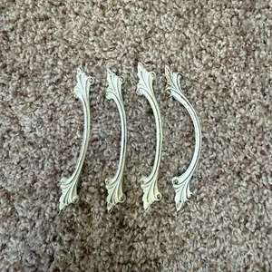 Vintage Brass White French Provincial Leaf Drawer Pull Handles Scroll 3" Lot (4) - Picture 1 of 8