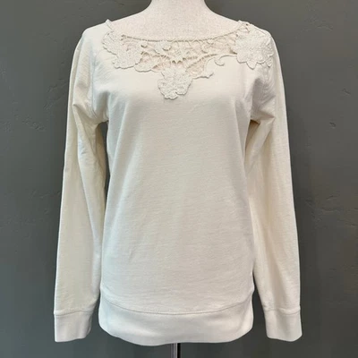 Sudadera pulóver con ribete de encaje Lucky Brand crema pequeña bohemia crochet top Foto 1 de 4