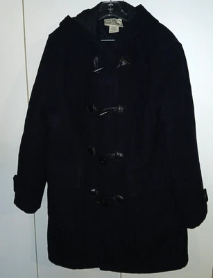 L.L. BEAN VTG. MEN'S BLACK WOOL HOODED TOGGLE COAT-M-REG.-HEAVY/WARM - Image 1 of 4