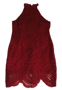 Charlotte Russe Crochet Dress Womens XL Red Lace High Neck Bodycon Flirty Sexy - Picture 1 of 14