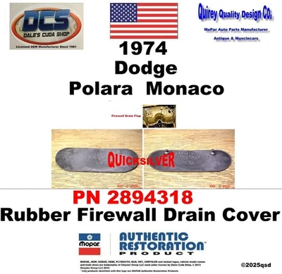 1974 Dodge Polara Monaco C Body Firewall Rubber Drain Flap 2894318 NEW MoPar USA - Image 1 of 2