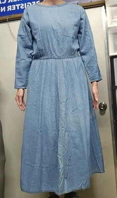 Vintage 90's Coldwater Creek Modest Denim Maxi Dress M/L Prairie Cottage USA - Image 1 of 4