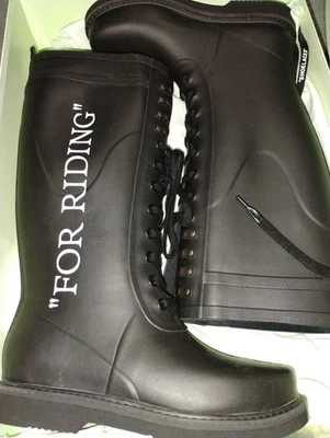 Botas de montar de lluvia para todo tipo de clima de cuero de goma negras blancas 39 nuevas en caja Foto 1 de 4