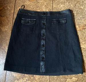 Karl Lagerfeld Skirt Faux Leather & Tweed Button Front Chic Fall Skirt Size 10 - Picture 1 of 4