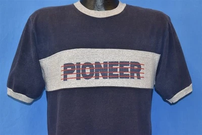 Camiseta vintage años 80 PIONEER AZUL GRIS RAYAS TIMBRE CAMPEÓN JASPEADO MEDIANA M Foto 1 de 4