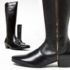 NewStylish Mens Fashion Shoes Long Gold Zipper High Heel Long Leather Boots