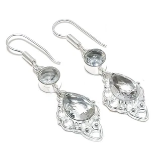 Dainty White Quartz Gemstone Handmade 925 Sterling Silver Jewelry Sz 1.60" - Picture 1 of 1