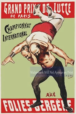 French Wrestling Poster, Follies Bergere , Vintage Advertising Poster, Man Cave - Image 1 of 4