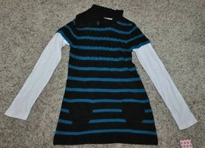 Girls Sweater Energie Blue Black Striped Long Sleeve Cowlneck Shirt $36-sz L 14 - Picture 1 of 4