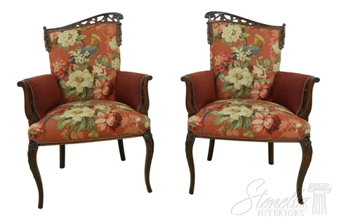 56809EC: Pair French Style Fireside Parlor Chairs ~ NEW Upholstery Cover