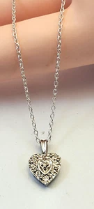 10K White Gold Tiny Diamond Heart Pendant On Fine Sterling Link Chain - Picture 1 of 9
