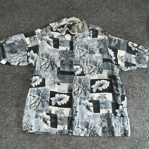 Caribbean men's shirt XLT blue camp shirt silk blend short sleeve button up - Picture 1 of 8