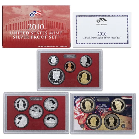 2010 S Proof Set Original Box & COA 14 Coins 90% Silver Cover