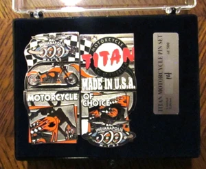 TITAN MOTORCYCLES INDIANAPOLIS 500 COLLECTORS 4 PIN SET NEW - Picture 1 of 2