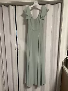 David’s Bridal Dusty Sage Cold-Shoulder Long Chiffon Dress - Picture 1 of 10