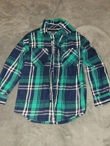 Tommy Hilfiger Boys Green & Navy Blue Plaid Striped Longsleeve Size 5 - Picture 1 of 1