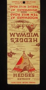 1940s INDIAN TEEPEE CANOE Hedge's Wigwam 2 Locations Detroit MI Wayne Co MB - Picture 1 of 2