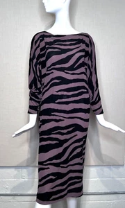 VTG 1970s DOLMAN Sleeve Stretchy TIGER Stripe DISCO New Wave Midi Caftan Dress - Picture 1 of 7