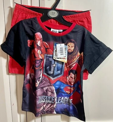 Мальчики Лига справедливости короткие пижамы возраст 5-6 лет футболка и шорты PJs новый с этикетками - Изображение 1 из 4