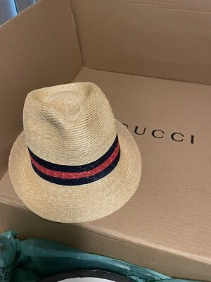 Authentic Gucci Hat Trilby Web Paglia With The Original Box And Tags - Image 1 of 4