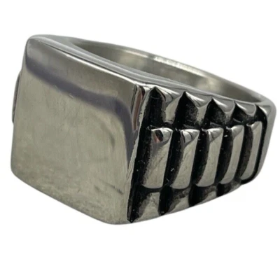 ANELLO COLORE ARGENTO SQUADRATO PERSONALIZZABILE CON INCISIONE ACCIAIO INOX UOMO - Immagine 1 di 4