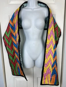 Lanvin Silk Large Stole Shawl Wrap Double Sided Colorful Chevron Logo - Picture 1 of 6