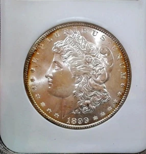 "1899"-O", "NGC", "MS-64", "MS-64", MORGAN DOLLAR SOME NICE TONING. - Picture 1 of 8
