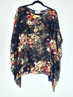 Blusa Sondro Seda Negra Multicolor Floral Transparente Cubierta/Top Talla Única Foto 1 de 4