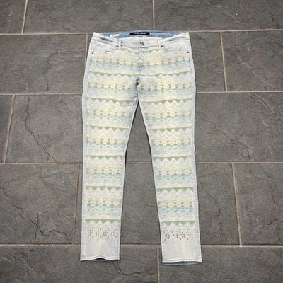 Driftwood Marilyn Embroidered Aztec Southwest Skinny Blue Jeans 30 Stretch - Image 1 of 4