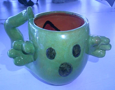 Handmade Green 'Blob' Funky Mushroom Whimsical Monster Coffee Mug - Unique - A4 - Image 1 of 4