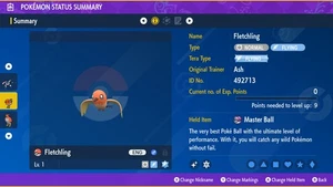 Pokemon Scarlet and Violet PSV - Shiny 6IV Fletchling - Picture 1 of 3