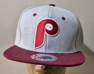 Philadelphia Phillies Throwback Snapback Hat Gray Flat Bill Maroon Phillies Hat - Picture 1 of 14