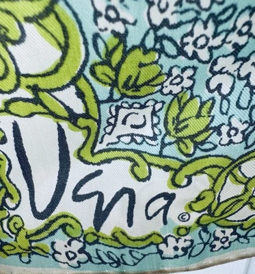 Bufanda floral vintage VERA verde seda y turquesa 44L x 15W Foto 1 de 4