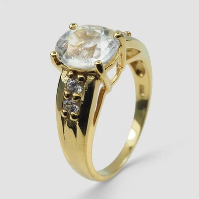 24K Gold 925 Sterling Silver Rings Sea Blue Aquamarine Oval 1.75Ct Fine Jewelry - Image 1 of 4