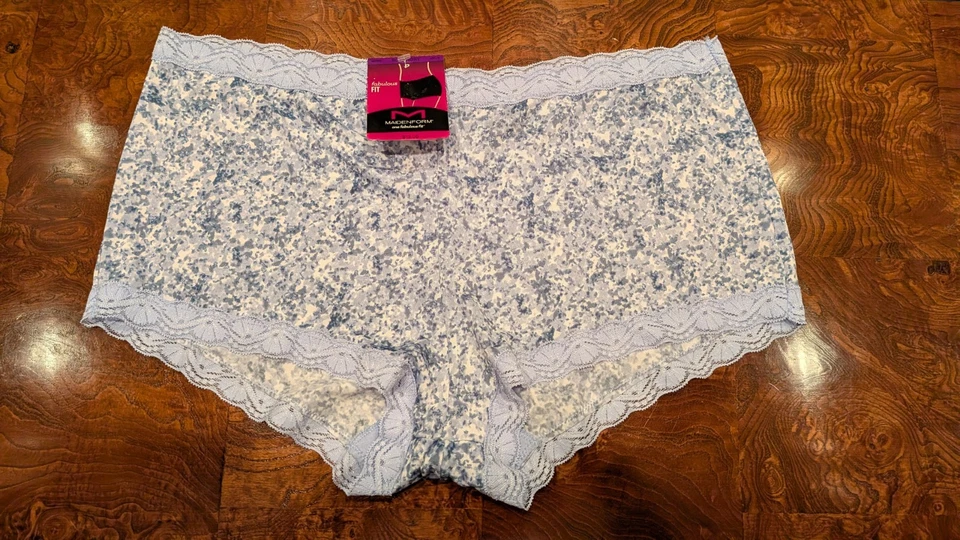 Maidenform Women's Blue Lace Trim Microfiber Boyshort Underwear Size S