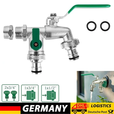 Doppel Wasserhahn Garten 1/2, 3/4 Zoll Anschluss Kugelhahn Auslaufhahn Messing - Bild 1 von 4