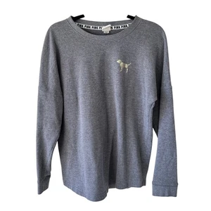 Victoria's Secret Pink Damen Varsity Pailletten Sweatshirt grau Hund Größe S kuschelig - Bild 1 von 6
