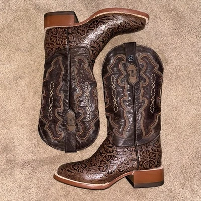 Tanner Mark Bota Occidental Tocada a Mano Cuero Marrón Vaquero Mujer’s Talla 7.5 Foto 1 de 4