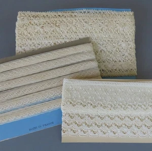 3 Cards Antique French LACE Trim VALENCIENNES 3/8"-1.5" Wide 34+ Yds * OLD STOCK - Picture 1 of 7