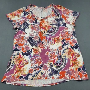 Cato Bluse Damen Große L Kurzarm Pullover Tunika Paisley Strick Rosa Orange - Bild 1 von 12