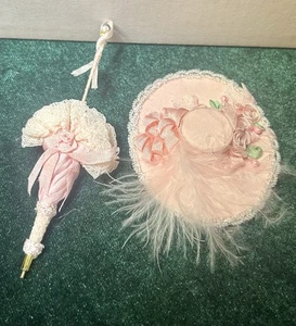 Vintage 1:12 Scale Dollhouse Parasol,Hat, And Stand - Picture 1 of 7
