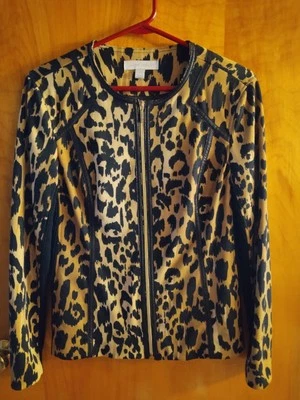 Laura Ashley Full Zip Long Sleeve Leopard Print Jacket Leather Trim Small - Изображение 1 из 4