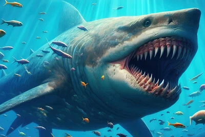 Retro Blechschild HAI SHARK UNTERWASSER FISCH 30 x 20 cm Metallschild NEU (1511) - Bild 1 von 4