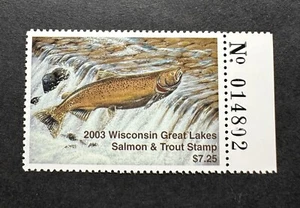 WISCONSIN 2003 - Estampilla de pesca de los Grandes Lagos de salmón y trucha del estado - MNH - Imagen 1 de 2