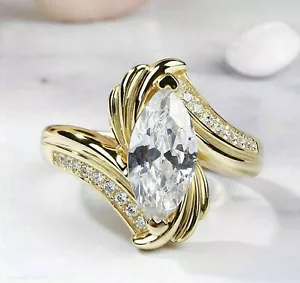 1.6ct Marquise Moissanite Solitaire Engagement Ring Solid 14K Yellow Gold US 7.5 - Picture 1 of 6