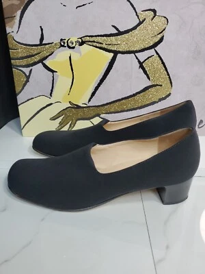 Rangoni Black Textile/ Leather 2"Heel Pump Block Slip-On Shoe 10AA Made In Italy - Image 1 of 4