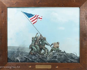 Stunning WWII Oil Painting Raising of the Flag on Iwo Jima 1943 Gordon Janesky - Picture 1 of 18