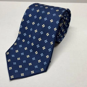 IRVINE PARK Geometric Hand Made Silk Tie Classic Blue Foulard. 59 1/2 in long - Picture 1 of 9