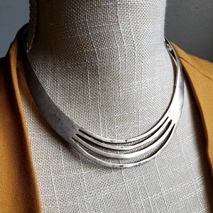 TAXCO MEXICO Vintage Sterling Silver 14.5" Collar Choker Necklace Wide Wire Boho - Picture 1 of 6