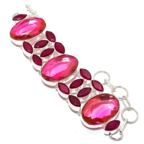 VALENTINO "Bracciale Argento Sterling 925 Rubellite Tormalina Pietra Preziosa Rubino 7 8"